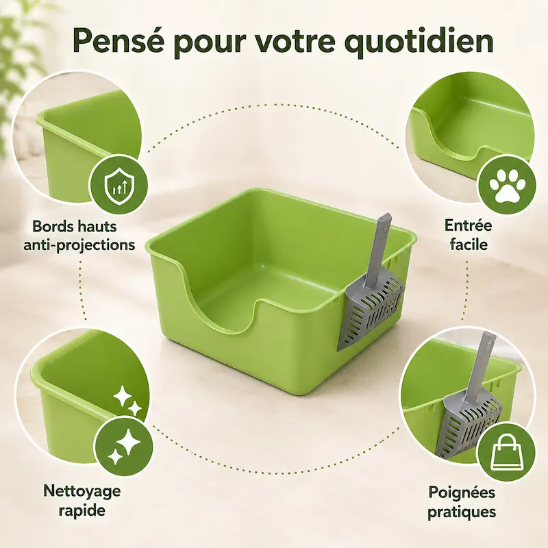 Bac à litière largeur 35 cm - Compact et anti-projections | SlimPlus