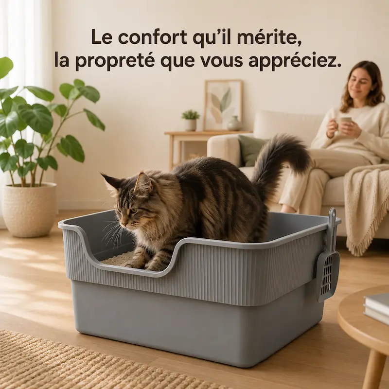 Bac à litière pour grand chat - Confort et propreté assurés | FéliXL