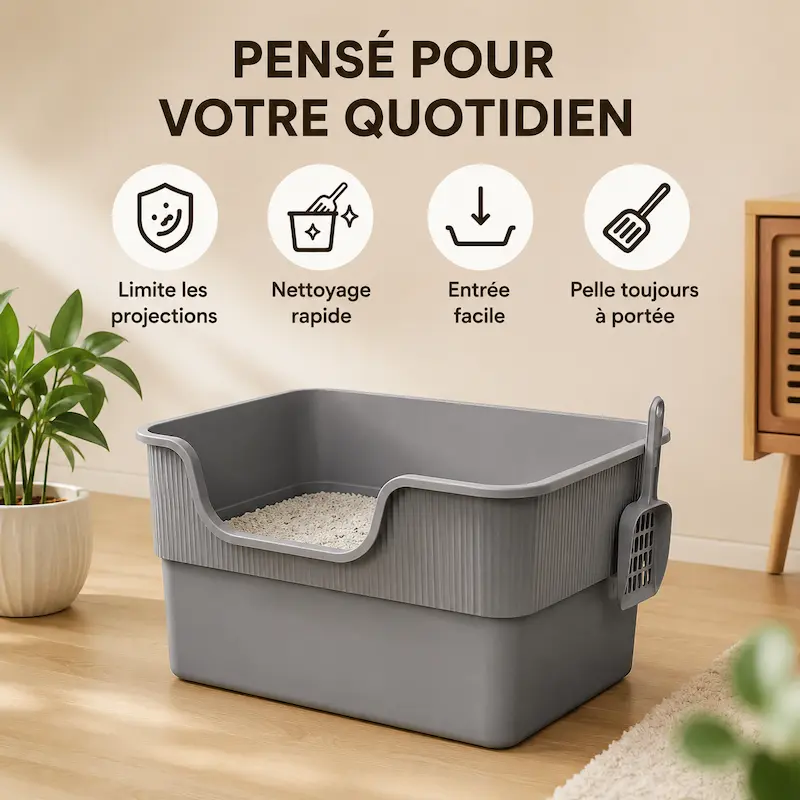 Bac à litière pour grand chat - Confort et propreté assurés | FéliXL