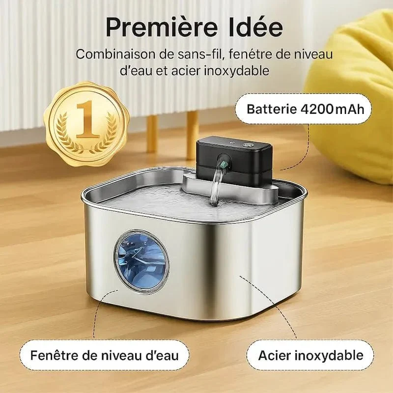 Fontaine à eau chat inox sans fil - Zéro câble, zéro risque | FreeSteel