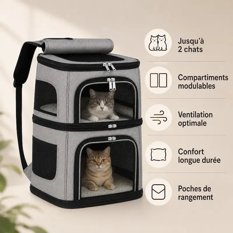 Sac à dos 2 chats - confort optimal | CosmoPattes