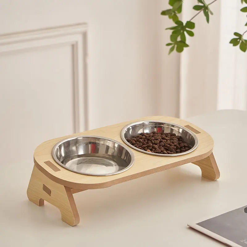 Gamelle chat – Bol inox support bois surélevé - CatWood