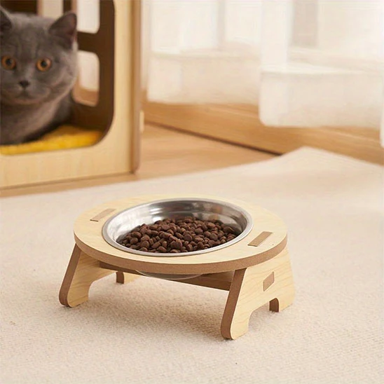 Gamelle chat – Bol inox support bois surélevé - CatWood