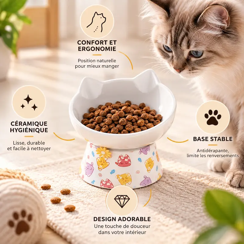 Gamelle céramique pour chat - Stabilité et confort optimal | PurrBowl