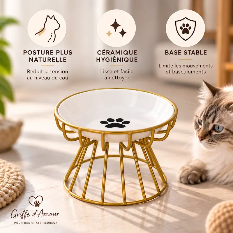 Gamelle chat céramique surélevée - Posture idéale | CeramLift
