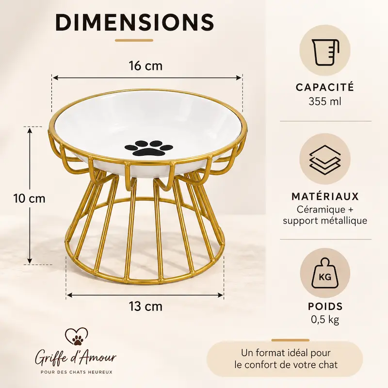 Gamelle chat céramique surélevée - Posture idéale | CeramLift