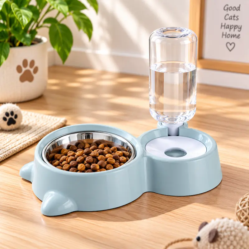 Gamelle croquettes et eau pour chat - Gain de place | CompactDuo