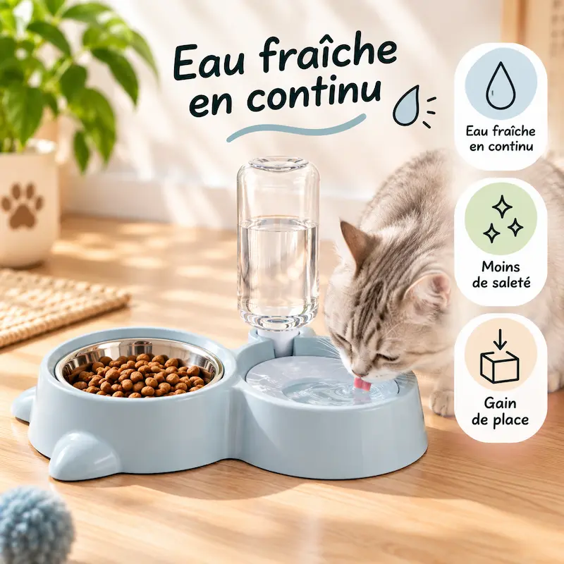 Gamelle croquettes et eau pour chat - Gain de place | CompactDuo
