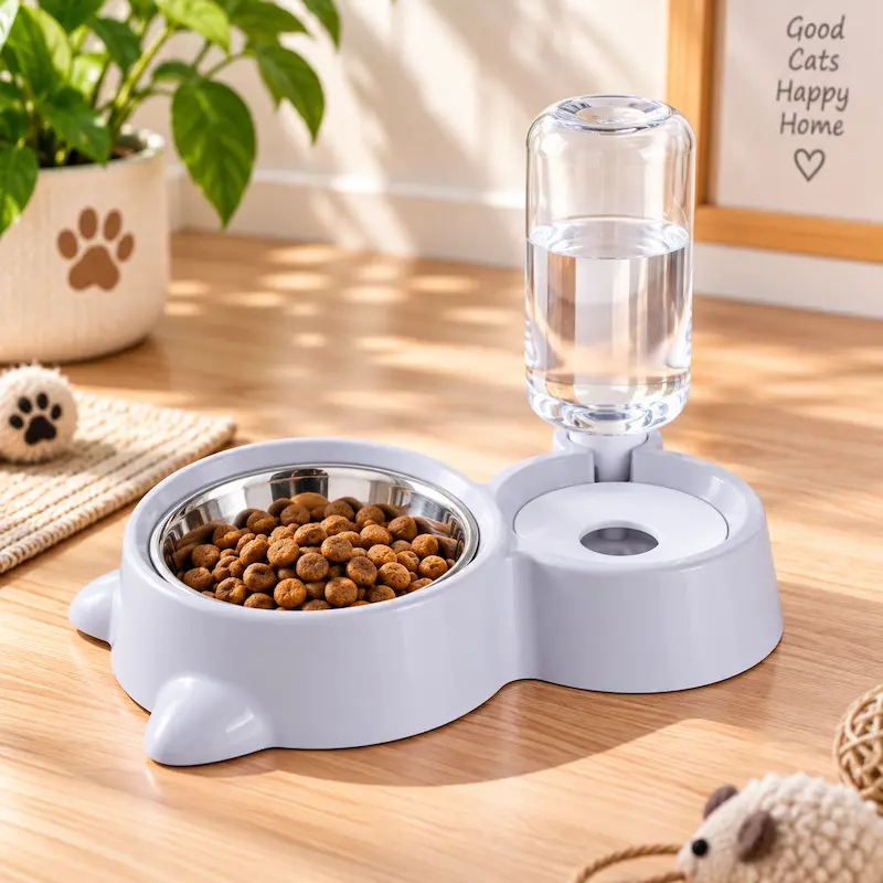 Gamelle croquettes et eau pour chat - Gain de place | CompactDuo