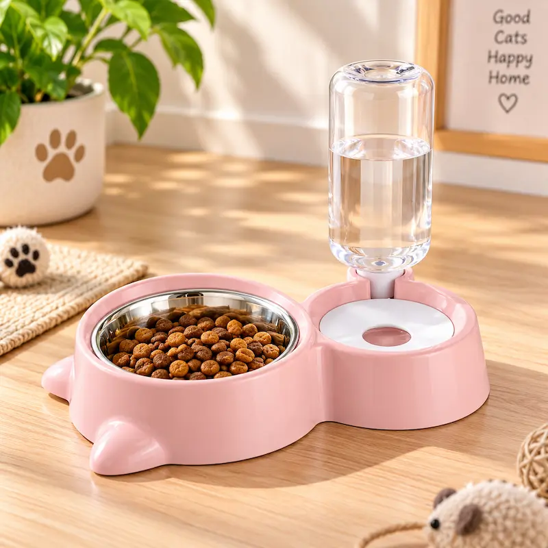 Gamelle croquettes et eau pour chat - Gain de place | CompactDuo