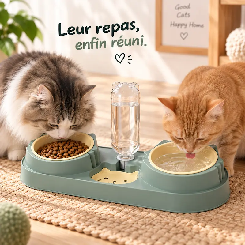 Gamelle pour 2 chats - Anti-conflit | HarmonyFeed
