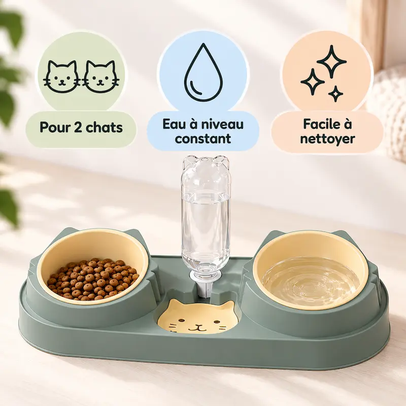 Gamelle pour 2 chats - Anti-conflit | HarmonyFeed