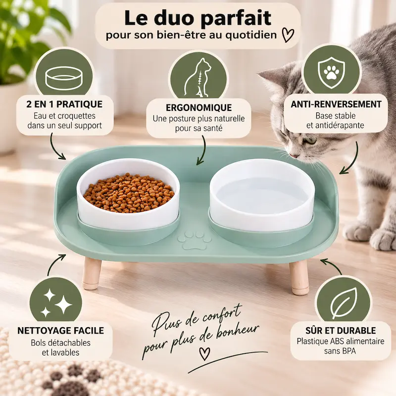 Bol double pour chat - 2-en-1 pratique | DuoBowl