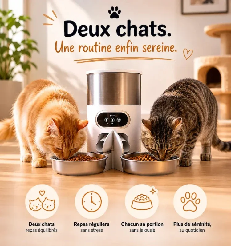 Distributeur croquettes 2 chats – Portions équilibrées | DuoFeed