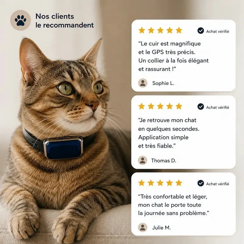Collier GPS chat en cuir - Zéro fugue | Minouchic