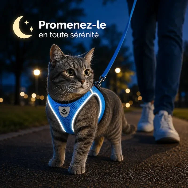 Harnais réfléchissant chat - Visibilité nuit | GlowWalk