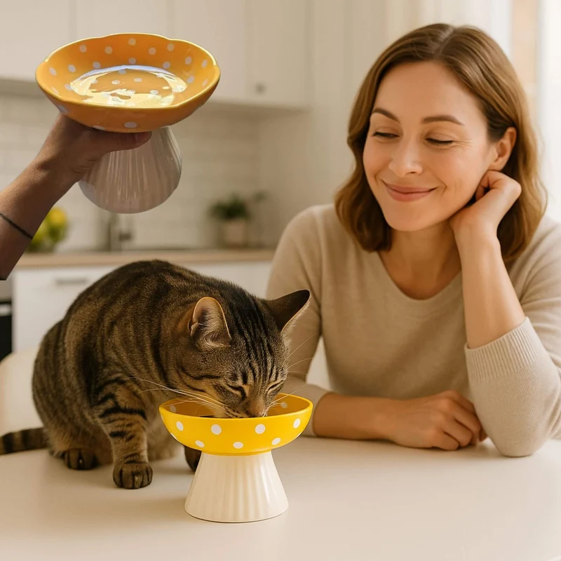 Gamelle chat surélevée champignon