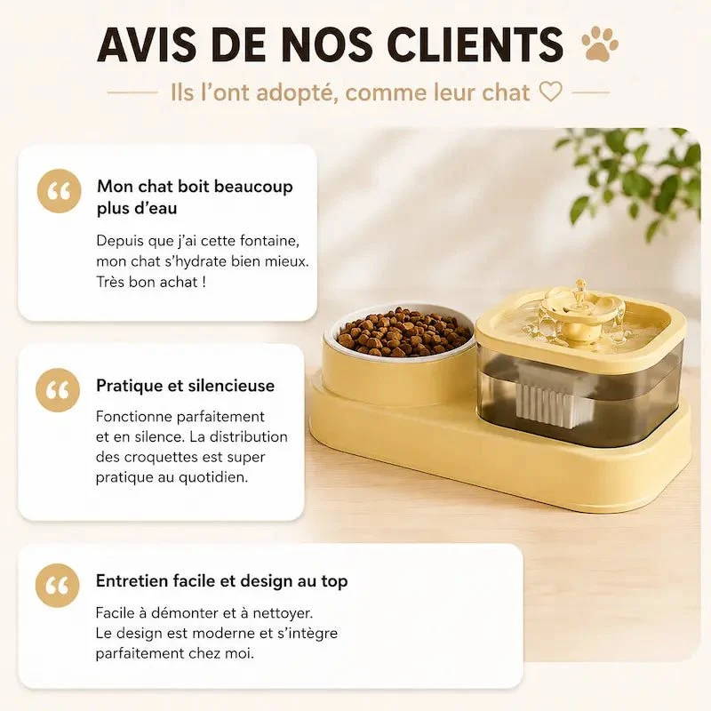 Fontaine eau & croquettes chat - 2-en-1 pratique | DuoFlow