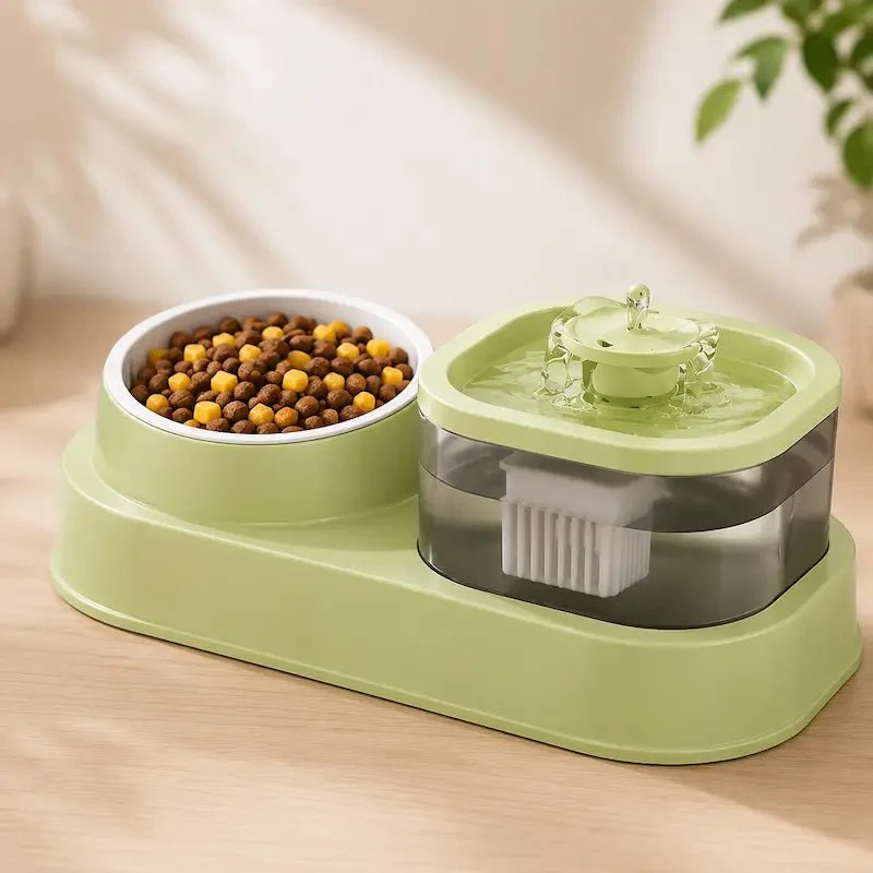 Fontaine eau & croquettes chat - 2-en-1 pratique | DuoFlow