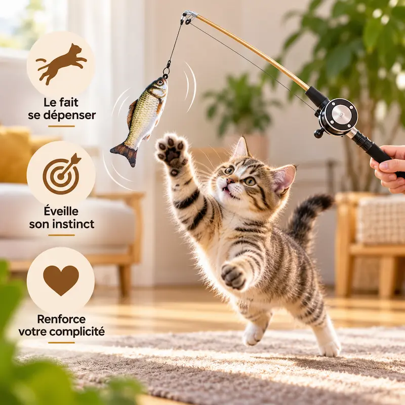 Canne à pêche pour chat - Dépense & complicité | FelinJoy