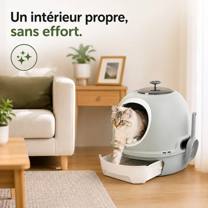 Maison de toilette chat avec tiroir - Nettoyage facile | CleanBox