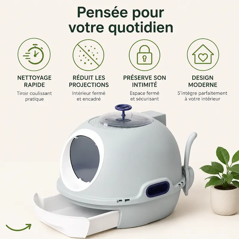 Maison de toilette chat avec tiroir - Nettoyage facile | CleanBox