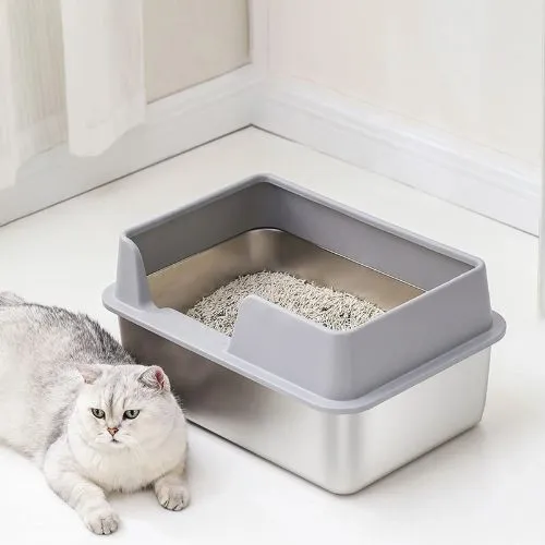 Bac à litière chat - En Acier Inoxydable Anti-odeurs
