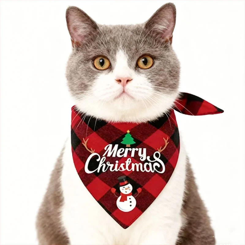 Bandanas de Noël à carreaux pour chat