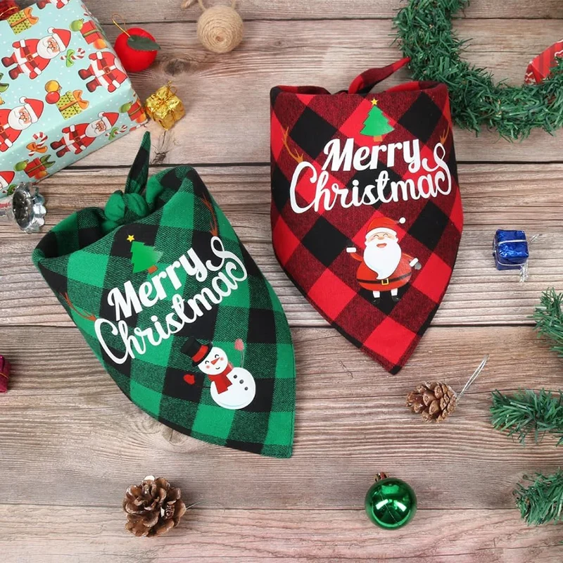 Bandanas de Noël à carreaux pour chat