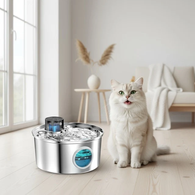 FONTAINE A EAU POUR CHAT - SANS FIL INOX - AquaPurr™