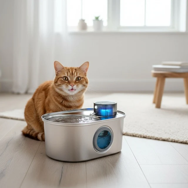 FONTAINE A EAU POUR CHAT - SANS FIL INOX - AquaPurr™