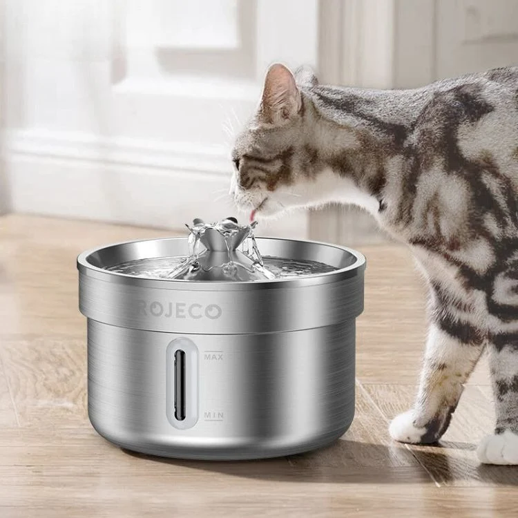Fontaine à eau chat design fleur inox - ROJECO