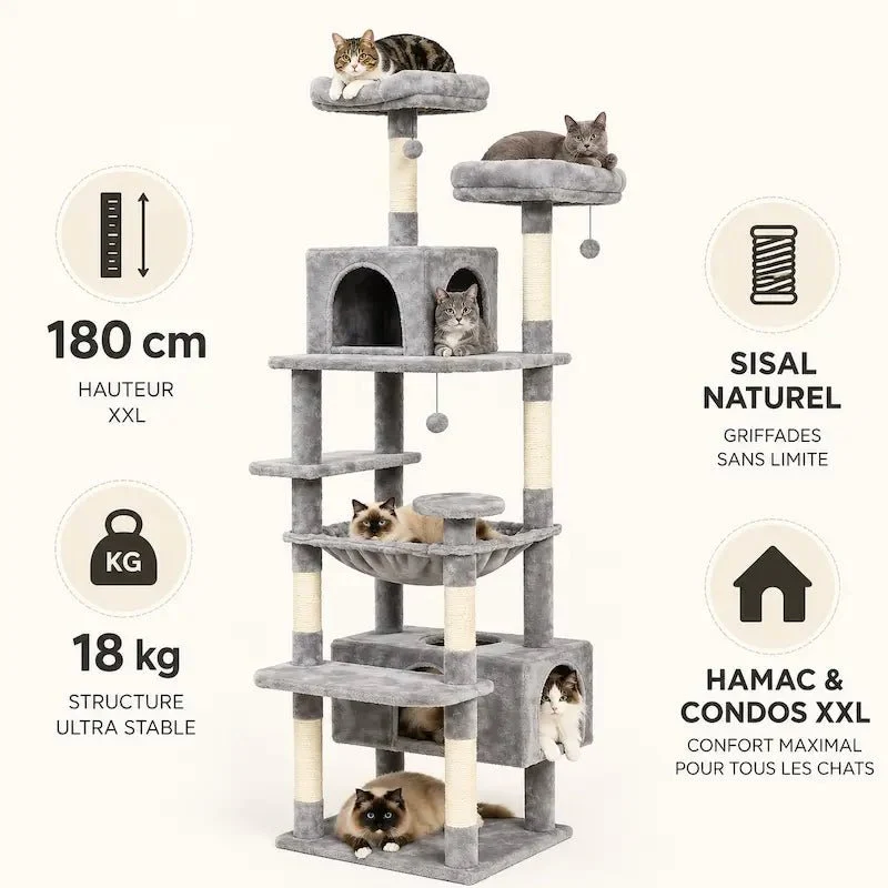 Arbre à chat 180 cm - XXL & ultra stable | Catéma