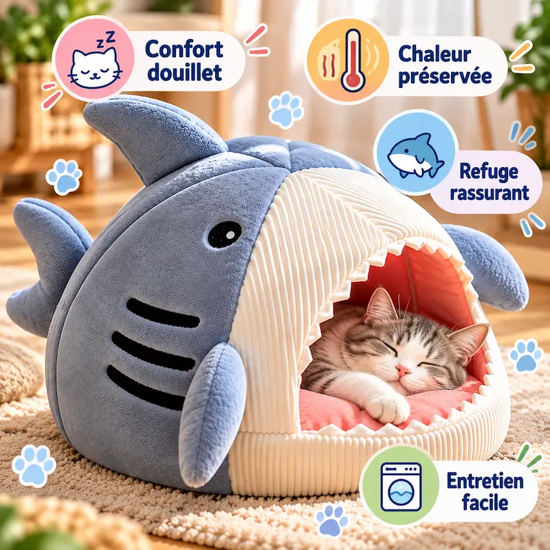 Lit requin pour chat - Confort douillet et repos cosy | SharkNest