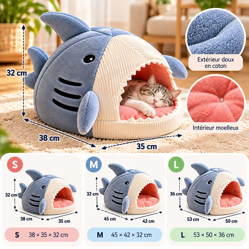 Lit requin pour chat - Confort douillet et repos cosy | SharkNest