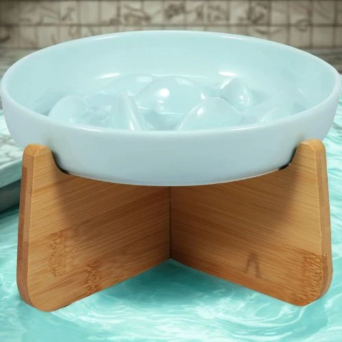 gamelle anti glouton chat céramique et bois