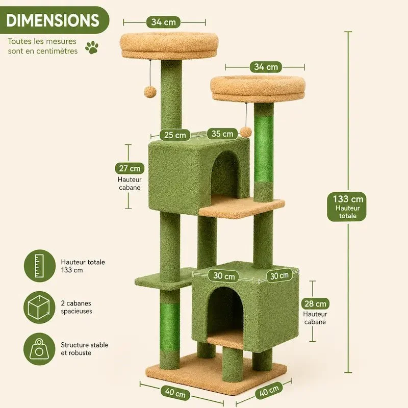 Arbre à chat 130 cm - Stable & spacieux | Felikit