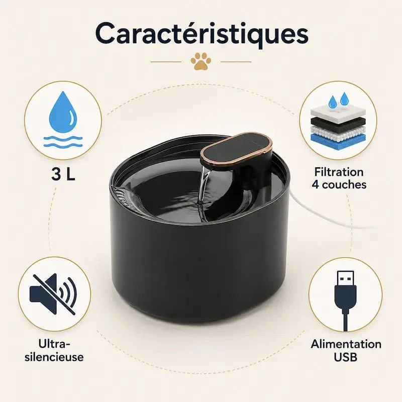Fontaine à eau chat 3L - Autonomie optimale | MidFlow