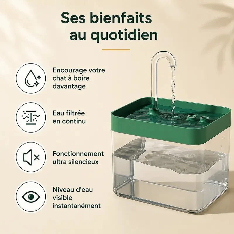 Fontaine à eau chat transparente – Niveau visible | ClearFlow
