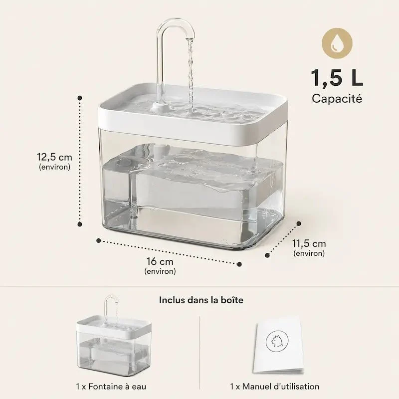 Fontaine à eau chat transparente – Niveau visible | ClearFlow