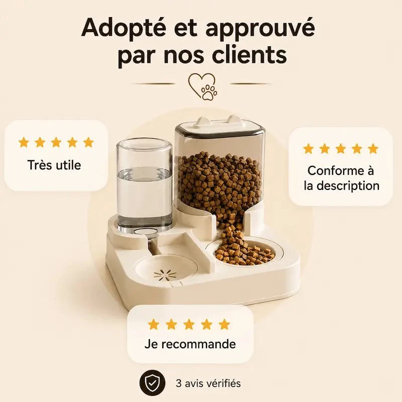 Distributeur croquettes & eau chat – 2-en-1 | DuoMealy