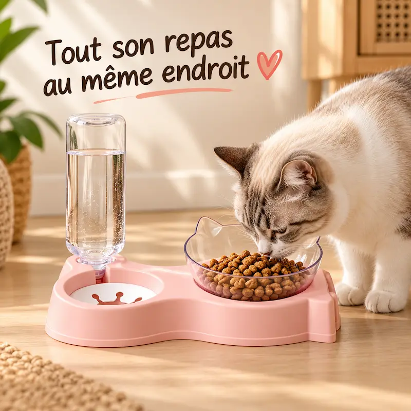 Gamelle chat avec distributeur d'eau - Repas complet | MealFlow