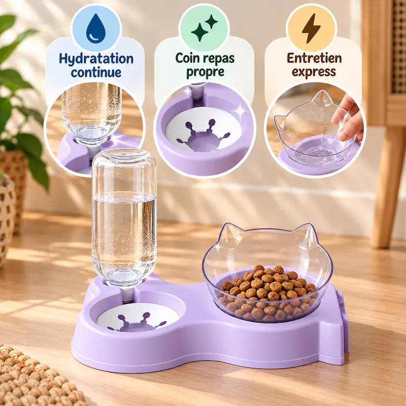 Gamelle chat avec distributeur d'eau - Repas complet | MealFlow