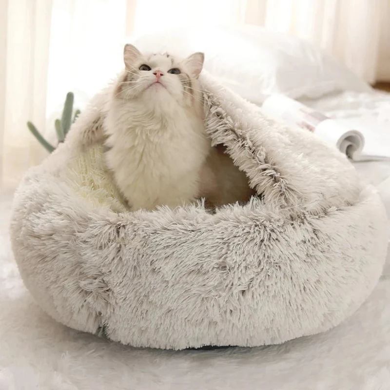 Coussin pour chat - gris avec abri
