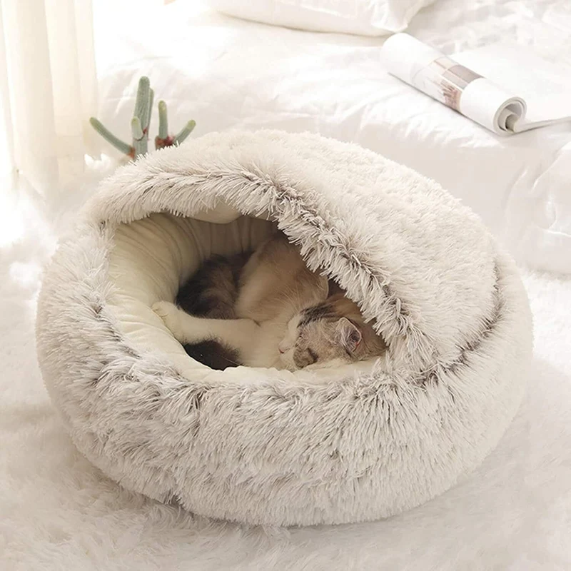 Coussin pour chat - gris avec abri