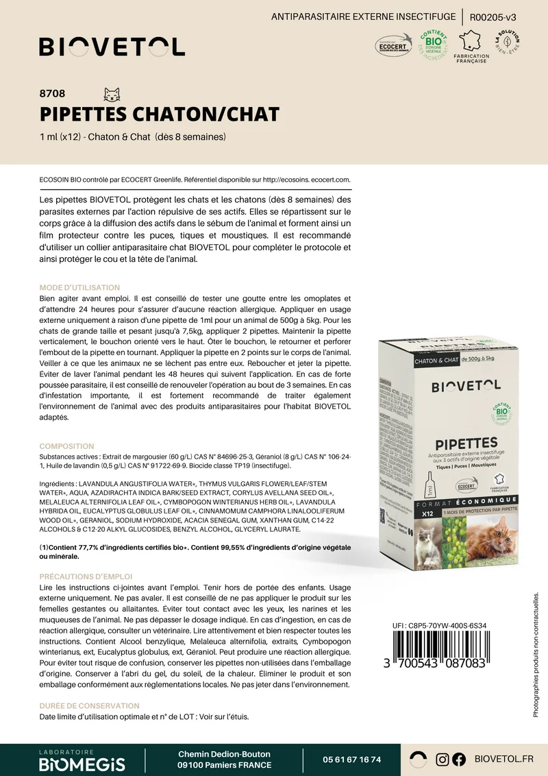 Pipette Antiparasitaire chiens et chats - BIOVETOL