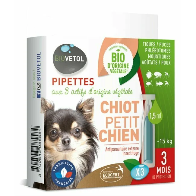 Lot de 3 pipettes Antiparasitaires chiens et chats - BIOVETOL