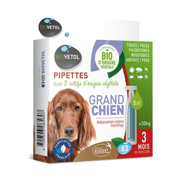 Lot de 3 pipettes Antiparasitaires chiens et chats - BIOVETOL