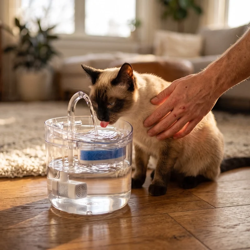 FONTAINE A EAU CHAT - TRANSPARENTE AVEC ROBINET (2L)