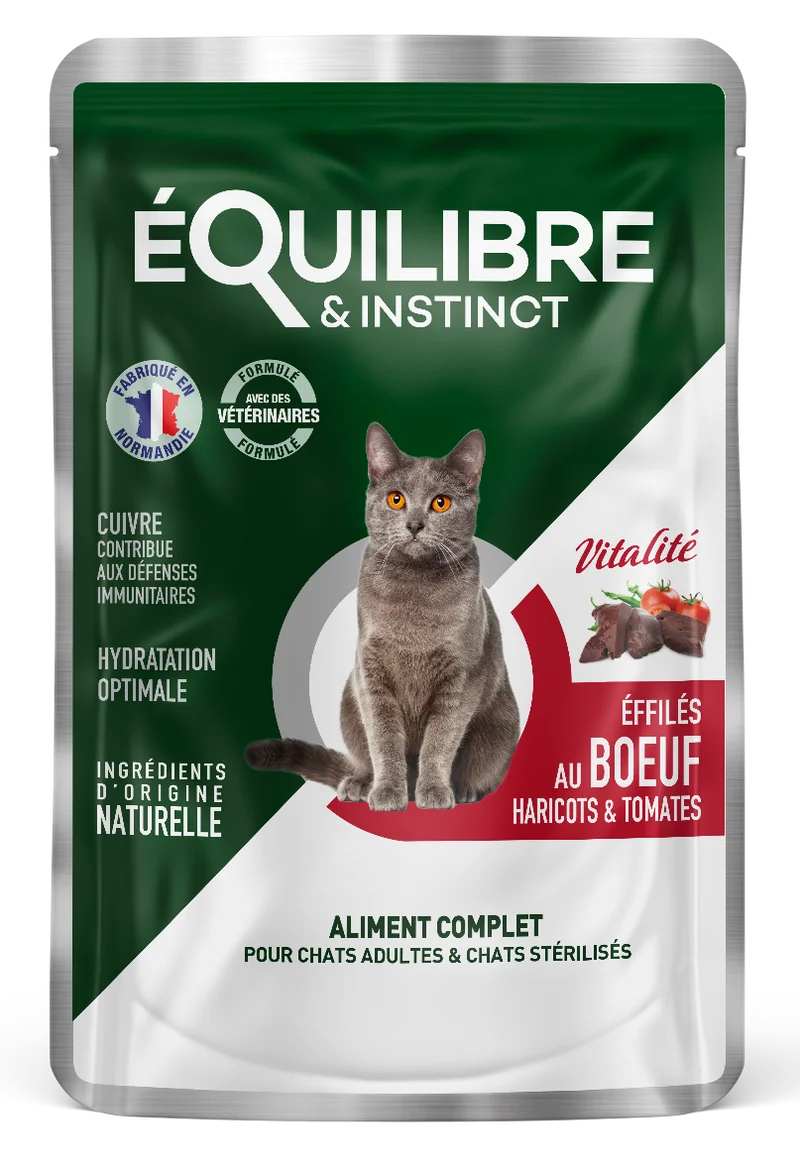 Boîte d’Effilé "Vitalité" pour chat 😺 au bœuf, haricots et tomates 🐂🍅 - Equilibre & Instinct